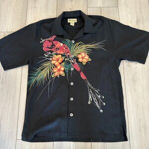 The Frogman Clothing Co Silk Shirt S Black Red Frog Hibiscus Hawaiian Aloha